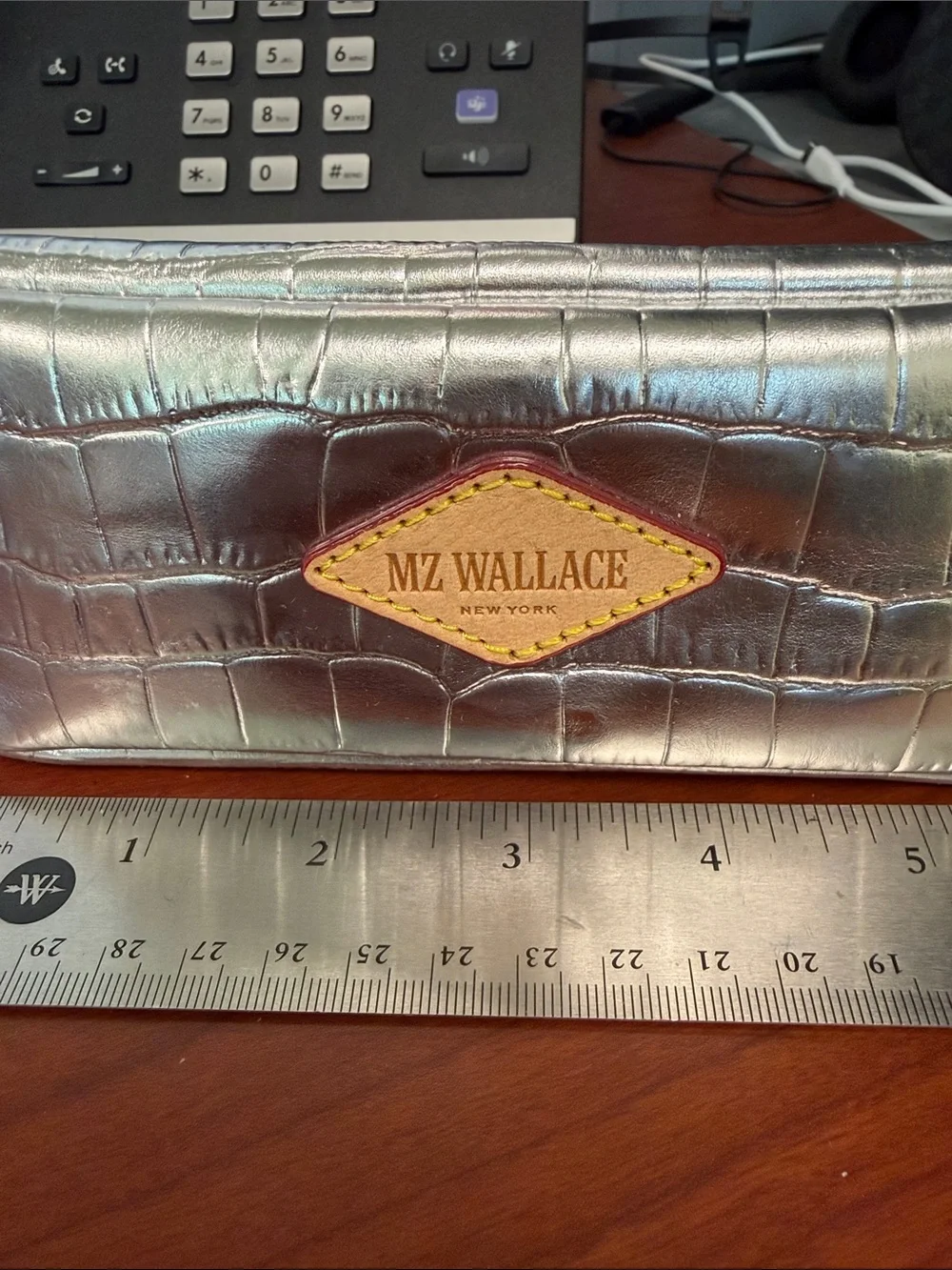 MZ WALLACE Silver Croc-Embossed Leather Zip Pouch -women Bags